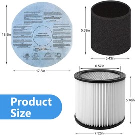 ANBOO Filter Replacement for Shop Vac 90304 90333 90350, 90107 Dry Paper Disc Filter & 90585 Foam Sleeve Filter Fit for Shop Vac Wet/Dry Vacuum Cleaners 5 Gallon and above, with 4 Retaining Bands