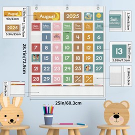 Yoink 49 Pockets Classroom Calendar Pocket Chart with 77 Cards, Daily Monthly Learning Calendar for Circle Time Weather Seasons, Preschool Kindergarten Homeschool Must Have, Teacher Supplies (White)