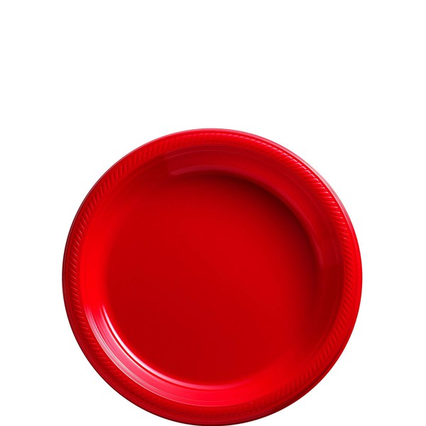 Amscan Big Plastic Plates, Party Supplies, 7", Apple Red, 50Ct