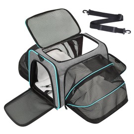 Desfir Soft-Sided Travel Pet Carrier for Cats & Dogs - Airline Approved Expandable Carrier with Ventilation, Detachable Pad, Secure Storage (20 lbs Max) Grey