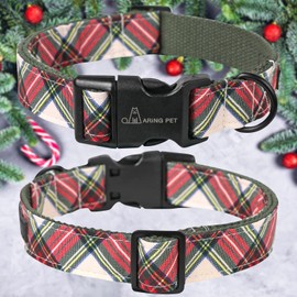 ARING PET Christmas Dog Collar, Cute Winter Red Green Plaid Cotton Lightweight Pet Puppy Collars for Small Medium Large Dogs-S