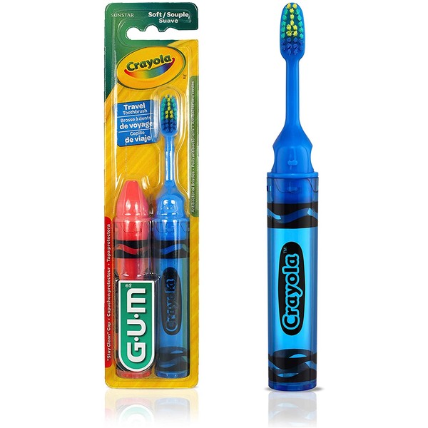 GUM Crayola Kids' Travel Toothbrush, Antibacterial Bristles, Soft, Ages 4+, 2 Count (Pack of 6)