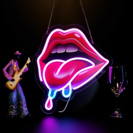 LIUISNEO Lips Big Tongue Neon Sign,Innovative Integral Forming Process,With Dimmable Switch For All Holiday Party and Home Decoration