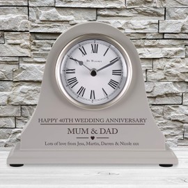 De Walden 40th Ruby Wedding anniversary couple gift Engraved Grey Mantel Clock