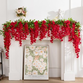 U'Artlines 10Pcs 7.2 Ft/Piece Artificial Wisteria Garland Silk Fake Red Wisteria Flowers Hanging Greenery Vines Garlands Rattan for Home Garden Wedding Arch Party Indoor Outdoor Décor