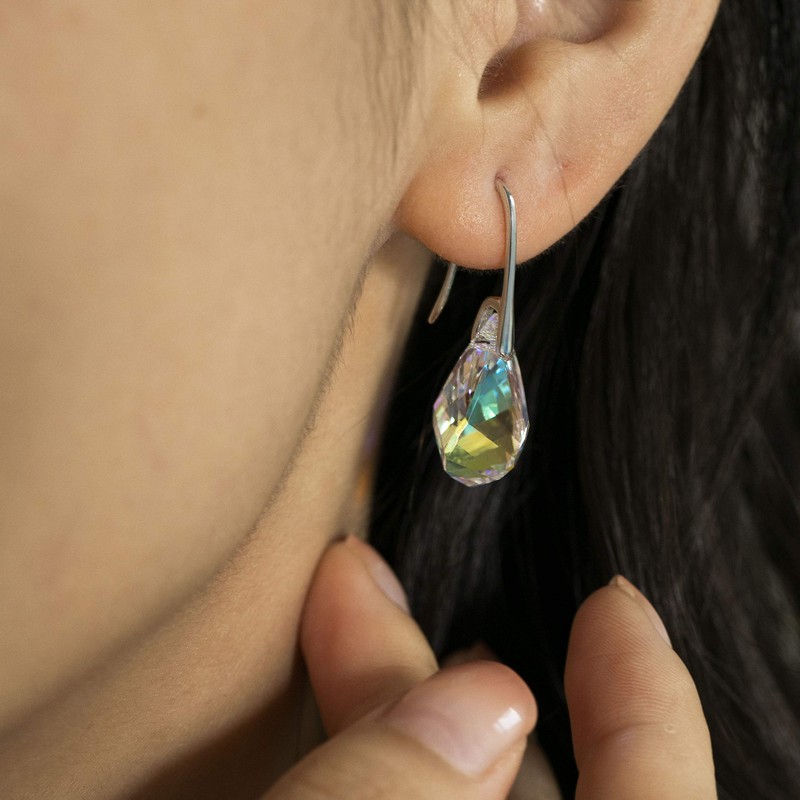 Meow Star Sterling Silver Earrings for Women Crystal Teardrop Earrings