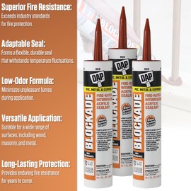 DAP Blockade Firestop Caulk, Water-Based Intumescent Acrylic Sealant, Pack of 6, 10oz Tubes with Applicator