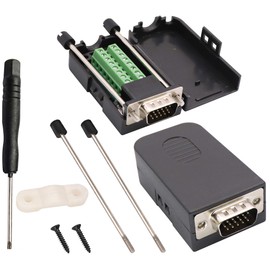 AAOTOKK VGA Screw Terminal Block Adapter D-SUB 15 Pin 3 Row DB15 VGA Male to 16 Pin/Way Female Serial Terminal Breakout Board Connector Signal Module with case (2Pcak/Male)