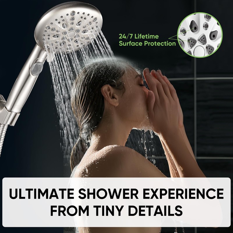 Cobbe High Pressure Shower Head with Built-in Pause Button, 9-Function