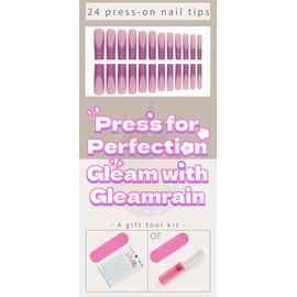 Gleamrain Purple Press on Nails Long Glue on Nails Square for Women with French Tip and Glitter Design, Easy To apply with Glue, Perfect Press ons for any Occasion