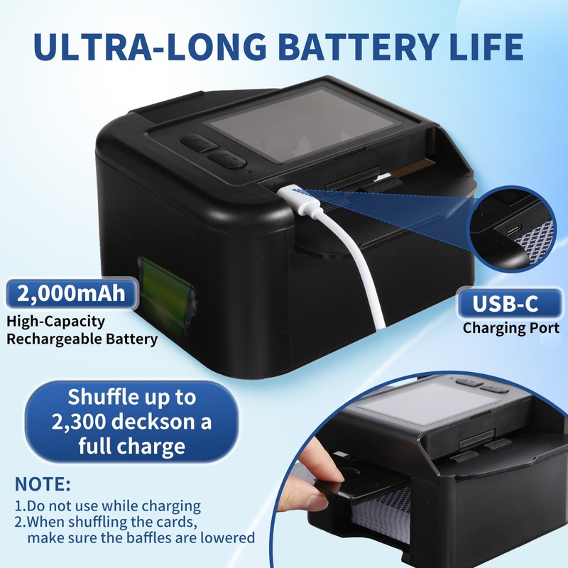 Lxjmcwio Rechargeable Automatic Card Shuffler for 2 Decks, 2000 mAh