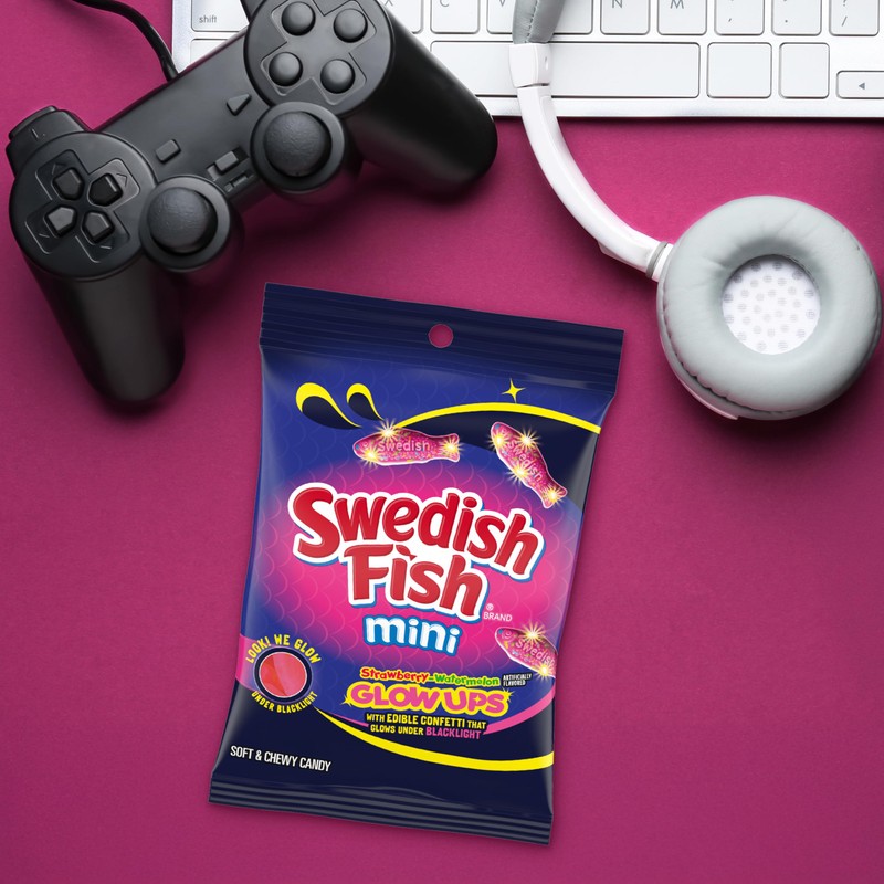 SWEDISH FISH Mini Glow Ups Strawberry-Watermelon Soft & Chewy Candy,