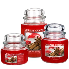 Village Candle Red Hot Cinnamon 16 oz Glass Jar Scented Candle, Medium