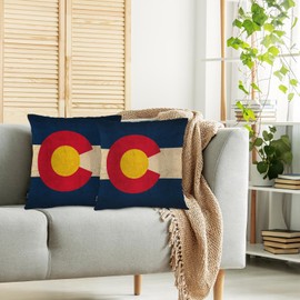 Swono Colorado Flag Decorative Throw Pillow Case 18" X 18", Grunge Colorado State Flag of America Standard Pillow Covers, Set of 2 Throw Pillowcase Cushion Cover for Home Bedroom Sofa Car Seats