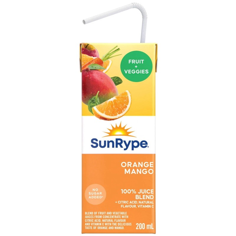 SunRype Fruit & Veggies Orange Mango Juice Boxes, Perfect For