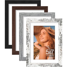 Vittanly 5x7 Picture Frame Set of 4, Display Pictures 4x6 with Mat or 5x7 without Mat, Small Photo Frames for Wall or Tabletop Display, Engineered Wood with Shatter Resistant Plexiglass, Mixed Colors