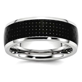 Cobalt Black Carbon Fiber Inlay 8mm Polished Band Ring Size 10.5-Band Style-Ring for Women and Men