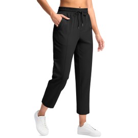 SANTINY Women's Lightweght Pants with Pockets 7/8 High Waisted Stretch Ankle Pants for Women Golf Travel Athletic Casual(Black_L)