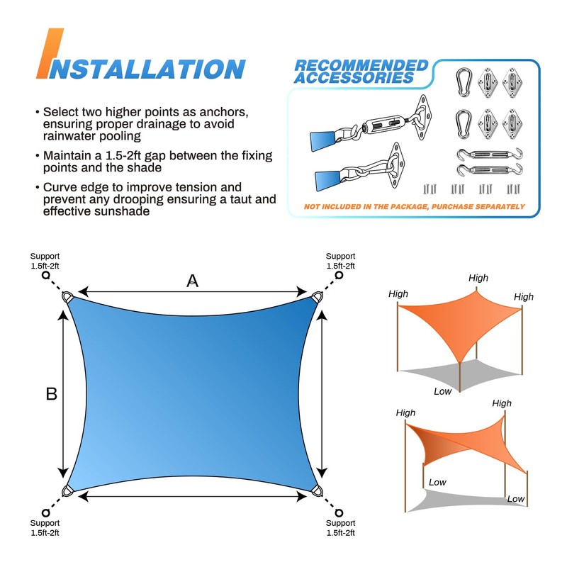 TANG 20'x20' Sun Shade Sail Rectangle Sunshade Canopy UV Block
