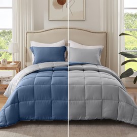 Homelike Moment Comforter Set, California King Lightweight Blue/Grey Bedding Comforters, All Season Down Alternative, Reversible Duvet Insert 3 Piece - 1 Comforter 2 Pillow Shams, Summer Blanket