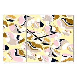 Designart Golden River Stones Wall Art Design Mid-Century Modern 3 Panel Wall Decorative Clock - Home Decorations for Home, Living Room,Bedroom, Office Decoration Multi Panel Metal Wall Clock