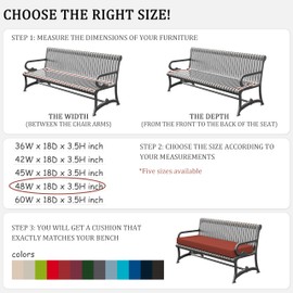 Tounosnt Outdoor Bench Cushion 48 X 18 X 3.5 Inch Thick Waterproof Patio Furniture Cushions, Patio Porch Swing Replacement Seat Pad with Tie Straps and Anti-Slip, for Backyard Garden, Terra Red