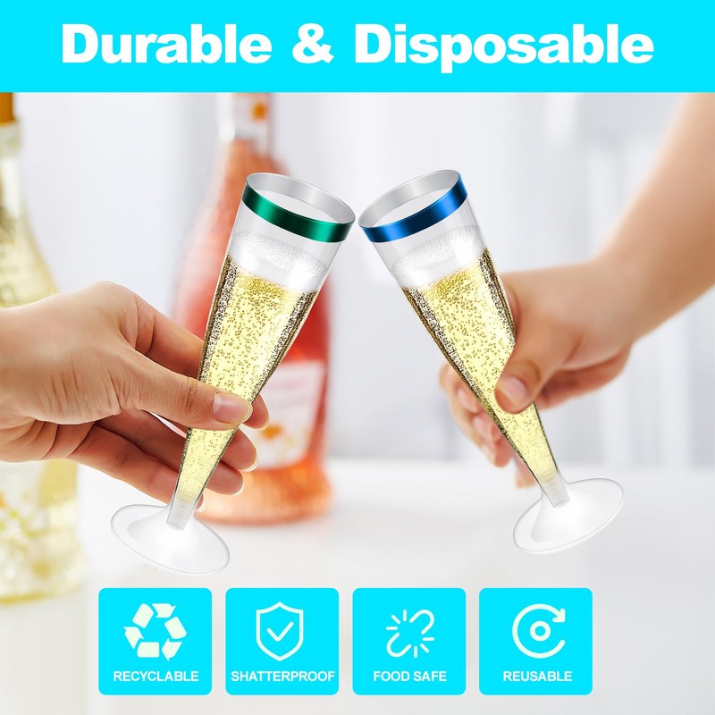 Bgtecho 100 Pack Plastic Champagne Flutes, 4.5 Oz Clear with