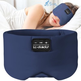 LC-dolida Sleep Mask with Bluetooth Headphones, Soft Ice Silk Sleep Mask with Bluetooth 5.4, Total Blackout Eye Mask for Sleeping, Idea Gift for Women Men, All Night Sleep, Travel(Navy)