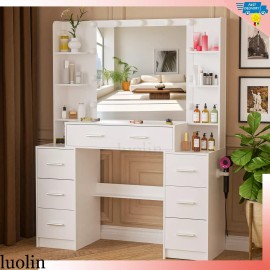 share22lzl Makeup Vanity Set Large LED Lighted Mirror Dressing Table Desk w/ Drawer Dresser