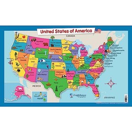 USA Wall Map for Kids with Illustrations- United States Poster Map for Home or Classroom, (18” x 29” Laminated)