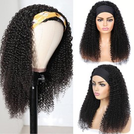 Punmasa Kinky Curly Headband Wig Human Hair 180% Density Glueless Wigs for Black Women 10A Afro Kinky Curly None Lace Front Wig Real Human Hair Natural Curls 18 Inch