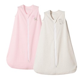 PHF Soft Baby Sleep Sack, 6-12 Months Baby Wearable Blanket, 2-Way Zipper Micro-Fleece Sleeping Bags, 2 Pack Comfy Sleeping Sack for Baby Boys Girls, Medium Size, Oat Milk & Pink