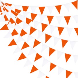 32Ft Orange White Triangle Flag Fabric Banner Pennant Garland Bunting Streamers for Fall Decor Autumn Wedding Birthday Party Thanksgiving Day Graduation Home Nursery Outdoor Garden Hanging Decoration