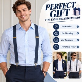 Men’s Heavy Duty Suspenders for Jeans and Work Pants – Adjustable 1.4-Inch Wide X-Back Straps with 4 Hooks for Everyday Wear