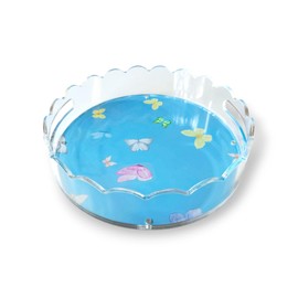 GRAHAM DESIGN Acrylic Scalloped Round Tray with Handles and Magnetic Mat - Customizable for Photos, Art, and Messages, Includes Anti-Slip Pads, 10” Diameter