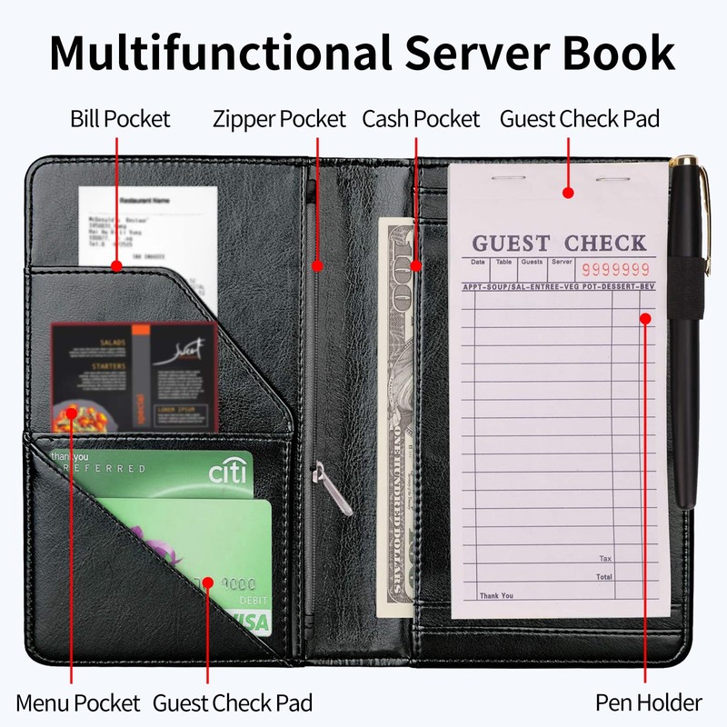 Server Books for Waitress, Server Book,Waiter Server Book with Zipper