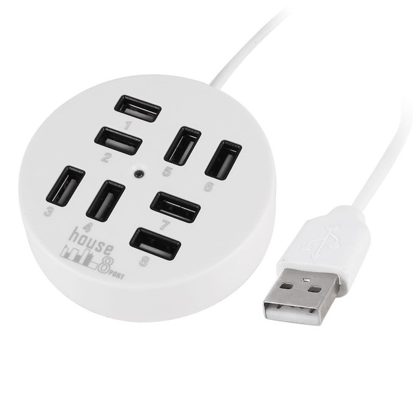 sourcing map Round 8-Port White LED Light USB 2.0 Hub