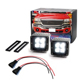 iJDMTOY LED Pod Light Fog Lamp Kit Compatible with 2003-06 GMC Sierra 1500 2500 3500, Includes (2) 20W High Power LED Cubes, Foglight Location Mounting Brackets & Wiring/Adapter Harnesses