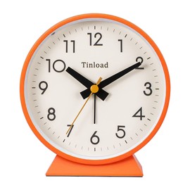 Tinload 4.5" Battery Operated Antique Retro Analog Alarm Clock, Small Silent Bedside Desk Clock, Lighted on Demand, Battery Operated, Snooze, for Living Room, Bedroom, Bedside, Desk(Orange)