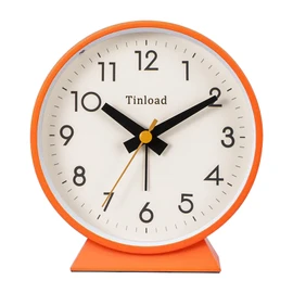 Tinload 4.5" Battery Operated Antique Retro Analog Alarm Clock, Small Silent Bedside Desk Clock, Lighted on Demand, Battery Operated, Snooze, for Living Room, Bedroom, Bedside, Desk(Orange)