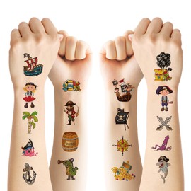AOMIG Temporary Tattoo for Kids, 20 Sheets Kid Pirate Tattoos Sticker, Waterproof Fake Tattoo Set, Childrens Cartoon Stickers Stick on Tattoo for Boys Girls Pirate Theme Birthday Party Bag Filler