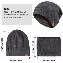 TAGVO Men's Hat Scarf Set Casual Beanie Knitted Hat Winter Hat Winter Set Knitted Beanie Wool Loop Scarf with Thick Fleece Lining, gray