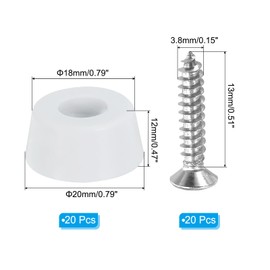 PATIKIL Rubber Feet, Set of 20 0.79 x 0.47 Chopping Board Feet, Non-Slip Pads with Stainless Steel Washers and Screws for Kitchen Appliances and Furniture, White