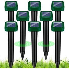 2026 Upgraded Solar Mole Repellent Ultrasonic Outdoor, 8 Pack Sonic Gopher & Vole Deterrent Stakes, IP66 Waterproof Snake Rabbit Groundhog Repeller to Protect Yard, Lawn, Garden
