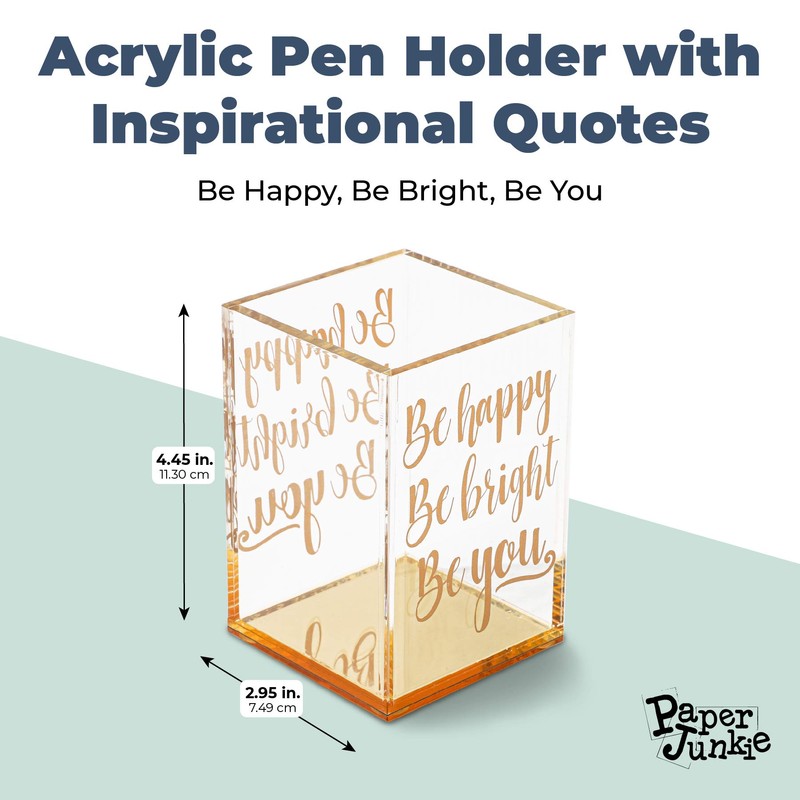 Gold and Clear Acrylic Pen Holder with Inspirational Quotes (2.95