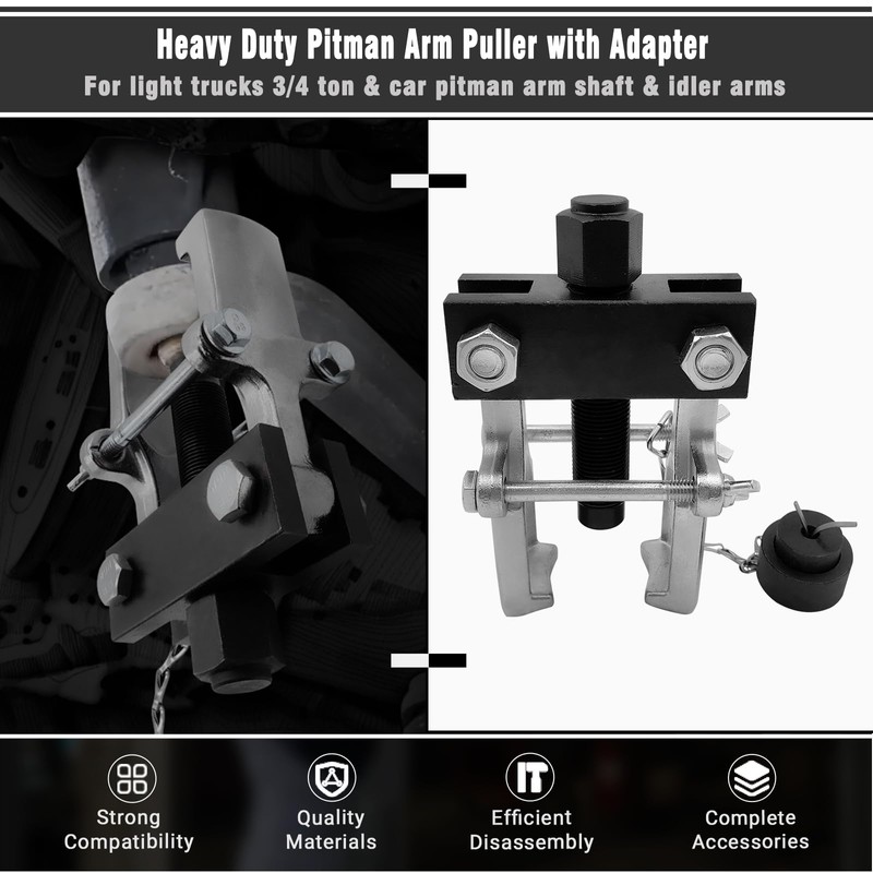 BOVIEER Heavy Duty Pitman Arm Puller with Adapter, Adjustable Jaws