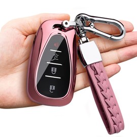 Teenpull Fit for Chevy Key fob Cover Case with Keychain, Soft TPU Key Shell Fit Chevy Equinox Bolt EUV TrailBlazer Traverse Malibu Camaro Blazer Cruze Chevette Volt Remote Key Accessories (Pink)