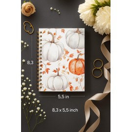 bitCNY Fall Pumpkin Notebook 5.5x8.3 Inches – Autumn Journal with White and Orange Pumpkins, Seasonal Spiral Notebook