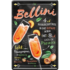 WOGEKA ART Retro Tin Sign - Bellini - Prosecco Cocktail Recipe as Gift Idea for Birthday Christmas Decoration for House Bar Pub Pub 20 x 30 cm Vintage Design Metal 124