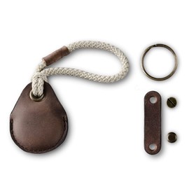 Crazy Horse Craft Nordic Lithuania Airtag Case Leather Key Chain Airtag Case, Wood Brown (Key Ring Set)